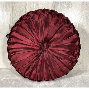 Vtg Borgata Round Pintuck Pleated Throw Pillow 12" Red Satin Vamp Dark Romantic